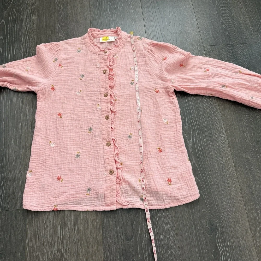 Boden Double Cloth Pink Floral‎ Embroidered Girl Long Sleeve Blouse 11-12Y Boho